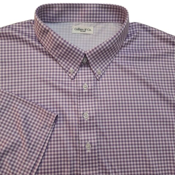 Collars & Co Mens Dress Collar Polo Sz 3XL Purple White Gingham Golf NWOT - Picture 6 of 9